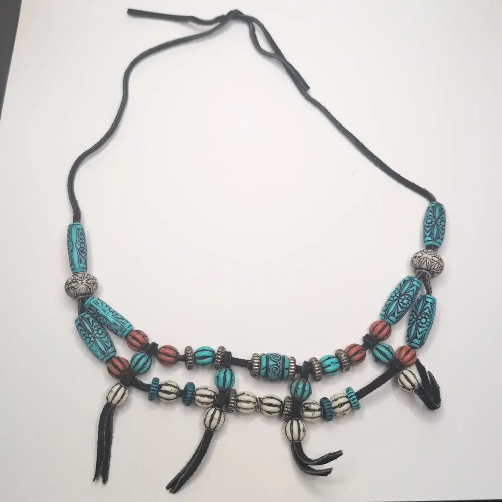 Tribal Style Faux Turquoise Beaded Necklace Surf‎ Beach Boho Fairy Coquette
